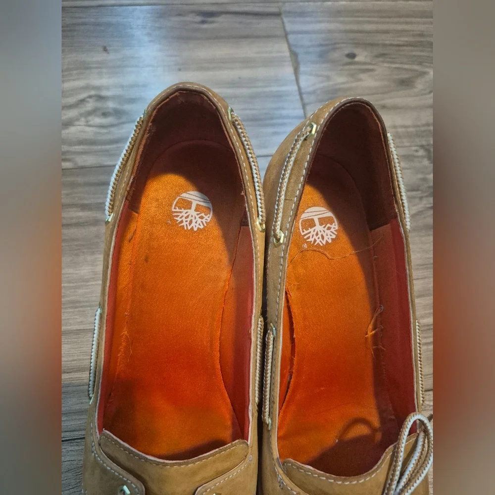 Timberland Tan Boat Shoes with Classic Moccasin Stitching